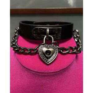 Heart Padlock Leather Dangle Chain Bracelet Wristband Cuff Goth Emo Punk Rock
